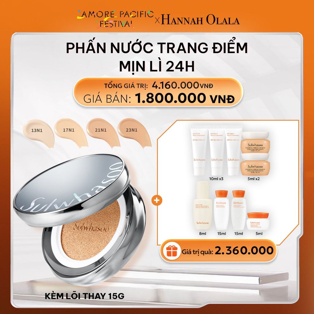  DEAL 5A: PHẤN NƯỚC TRANG ĐIỂM MỊN LÌ 24H (KÈM LÕI THAY THẾ) SULWHASOO PERFECTING CUSHION 15GX2 
