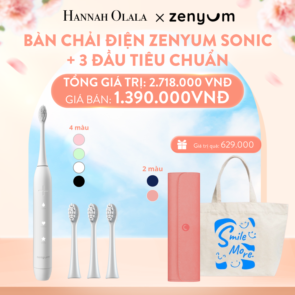  A1018_DEAL 5: BỘ BÀN CHẢI ĐIỆN ZENYUM SONIC + 3 ĐẦU THAY THẾ TIÊU CHUẨN 