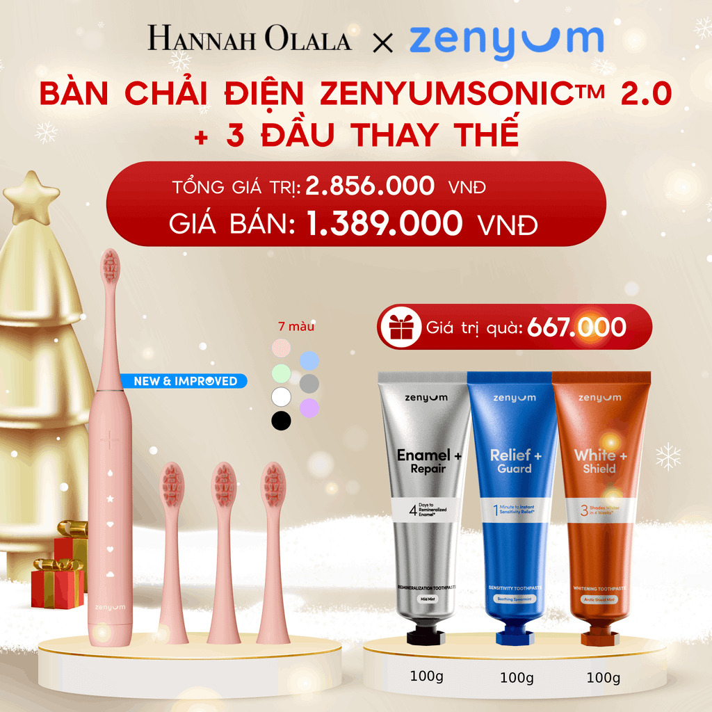  A1266_DEAL 5: BỘ BÀN CHẢI ĐIỆN ZENYUM SONIC 2.0 + 3 ĐẦU THAY TIÊU CHUẨN 