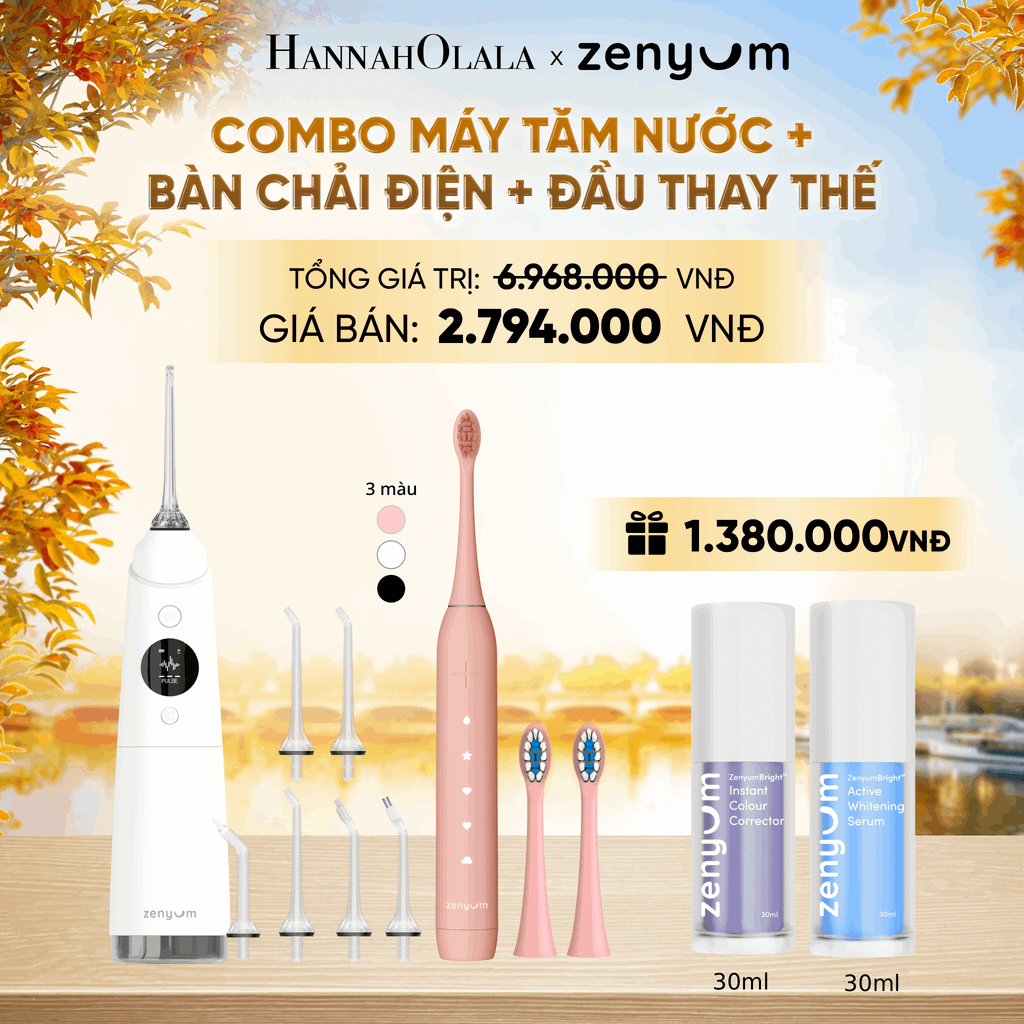  COMBO MÁY TĂM NƯỚC ZENYUM PRO + 6 ĐẦU THAY+ BÀN CHẢI ĐIỆN ZENYUM SONIC 2.0 + 2 ĐẦU THAY ÊM DỊU + SERUM ĐIỀU CHỈNH, LÀM TRẮNG RĂNG - E1570 