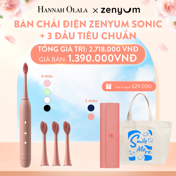  A1018_DEAL 5: BỘ BÀN CHẢI ĐIỆN ZENYUM SONIC + 3 ĐẦU THAY THẾ TIÊU CHUẨN 