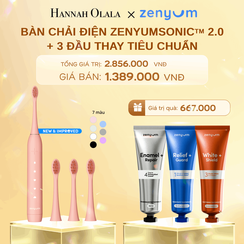  DEAL 5: BỘ BÀN CHẢI ĐIỆN ZENYUM SONIC 2.0 + 3 ĐẦU THAY TIÊU CHUẨN 