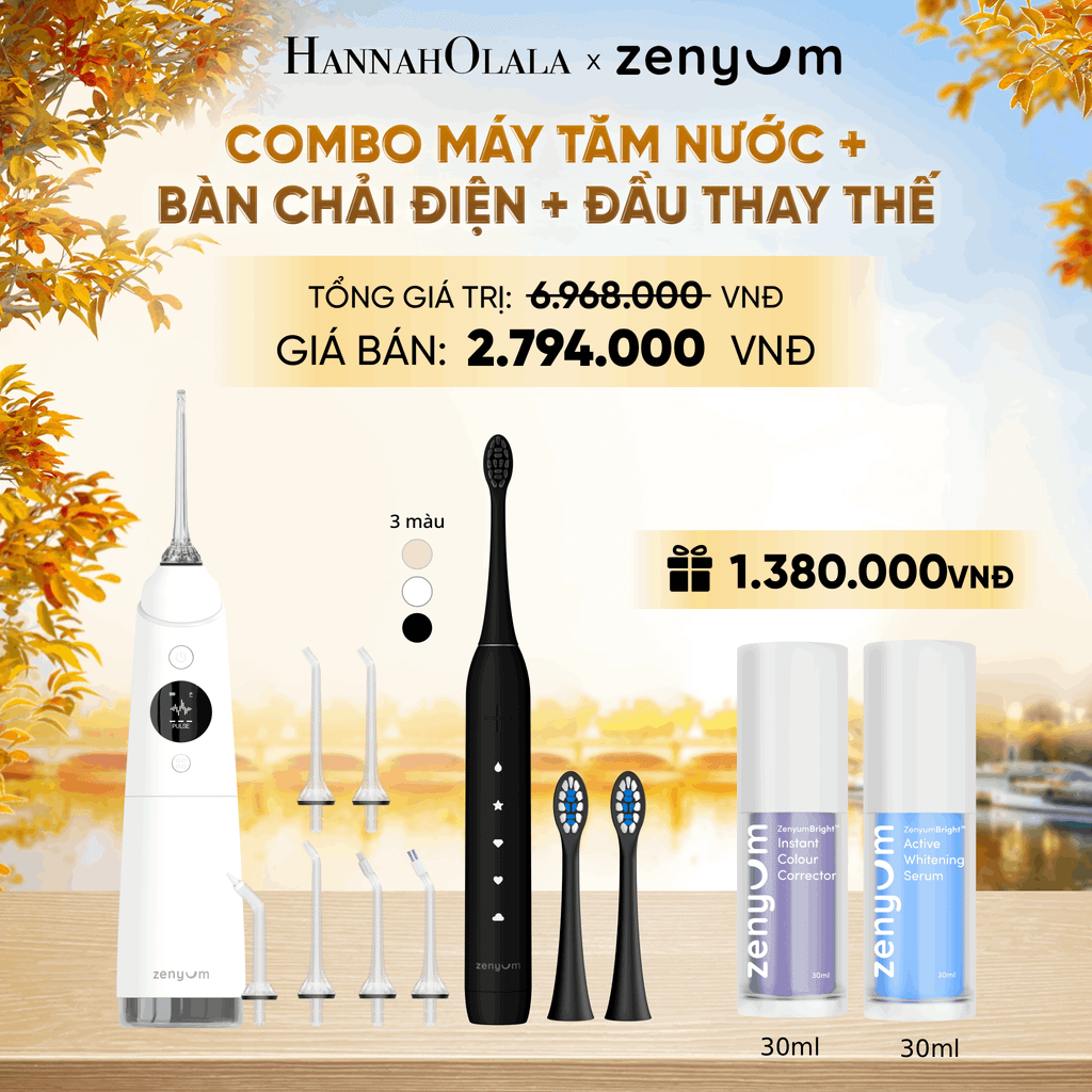  COMBO MÁY TĂM NƯỚC ZENYUM PRO + 6 ĐẦU THAY+ BÀN CHẢI ĐIỆN ZENYUM SONIC 2.0 + 2 ĐẦU THAY ÊM DỊU + SERUM ĐIỀU CHỈNH, LÀM TRẮNG RĂNG - E1570 