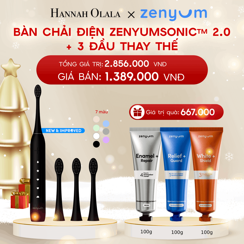  A1266_DEAL 5: BỘ BÀN CHẢI ĐIỆN ZENYUM SONIC 2.0 + 3 ĐẦU THAY TIÊU CHUẨN 