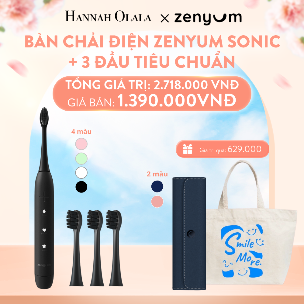  A1018_DEAL 5: BỘ BÀN CHẢI ĐIỆN ZENYUM SONIC + 3 ĐẦU THAY THẾ TIÊU CHUẨN 