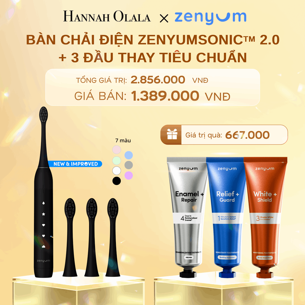  DEAL 5: BỘ BÀN CHẢI ĐIỆN ZENYUM SONIC 2.0 + 3 ĐẦU THAY TIÊU CHUẨN 