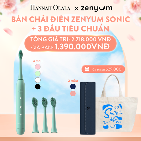  A1018_DEAL 5: BỘ BÀN CHẢI ĐIỆN ZENYUM SONIC + 3 ĐẦU THAY THẾ TIÊU CHUẨN 