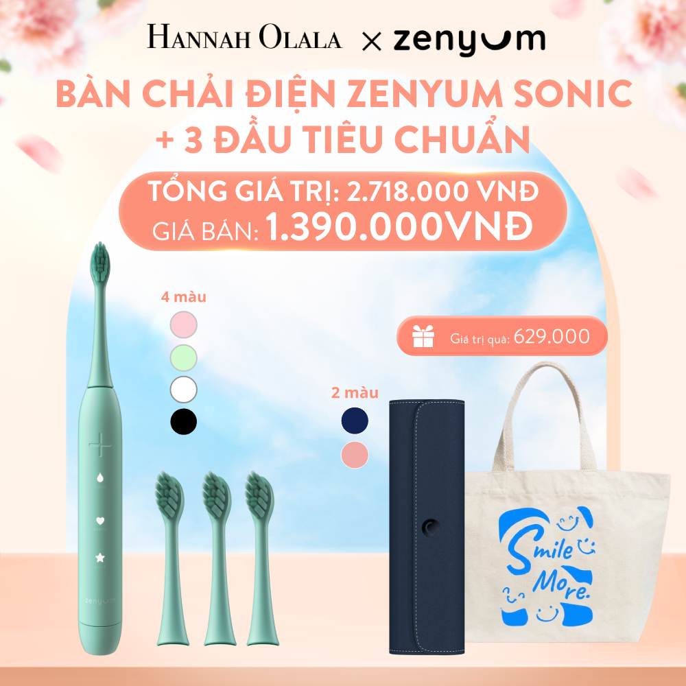  A1018_DEAL 5: BỘ BÀN CHẢI ĐIỆN ZENYUM SONIC + 3 ĐẦU THAY THẾ TIÊU CHUẨN 