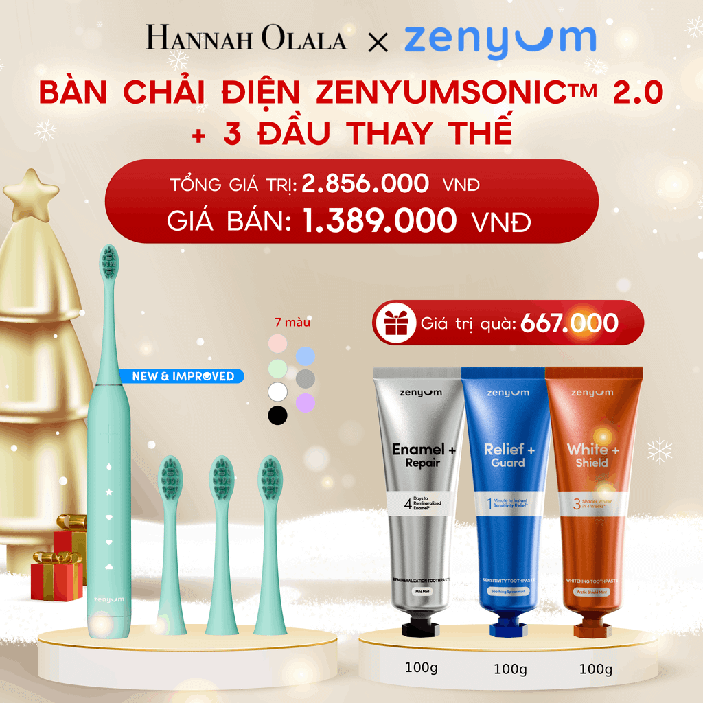  A1266_DEAL 5: BỘ BÀN CHẢI ĐIỆN ZENYUM SONIC 2.0 + 3 ĐẦU THAY TIÊU CHUẨN 