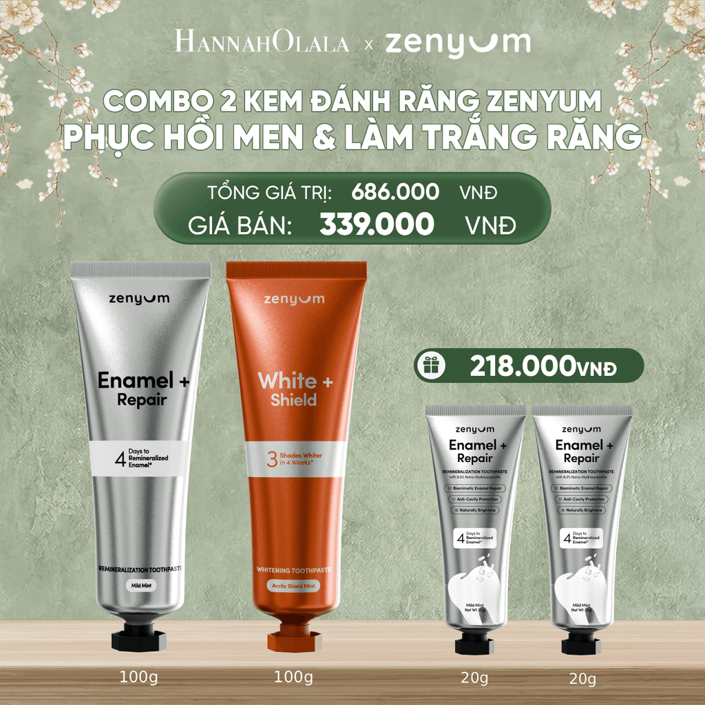  DEAL 5: COMBO 2 KEM ĐÁNH RĂNG ZENYUM PHỤC HỒI MEN / GIẢM Ê BUỐT / LÀM TRẮNG 100G 