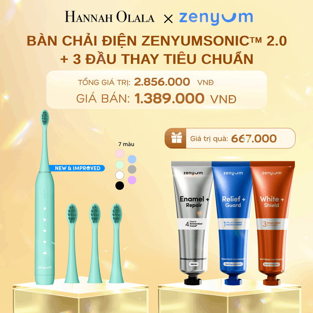  DEAL 5: BỘ BÀN CHẢI ĐIỆN ZENYUM SONIC 2.0 + 3 ĐẦU THAY TIÊU CHUẨN 