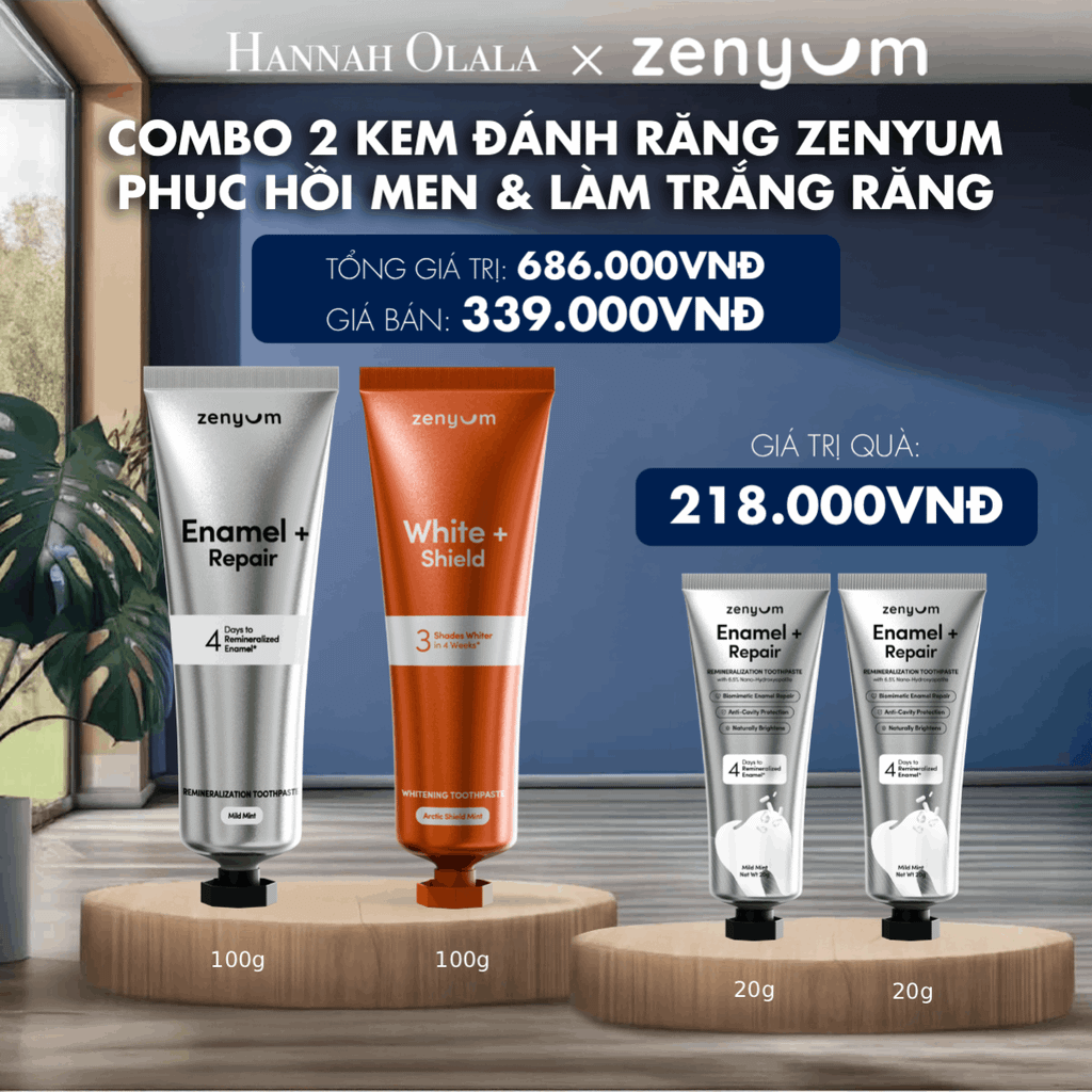  DEAL 5: COMBO 2 KEM ĐÁNH RĂNG ZENYUM PHỤC HỒI MEN / GIẢM Ê BUỐT / LÀM TRẮNG 100G 