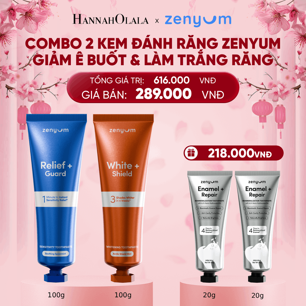  DEAL 5: COMBO 2 KEM ĐÁNH RĂNG ZENYUM PHỤC HỒI MEN / GIẢM Ê BUỐT / LÀM TRẮNG 100G 