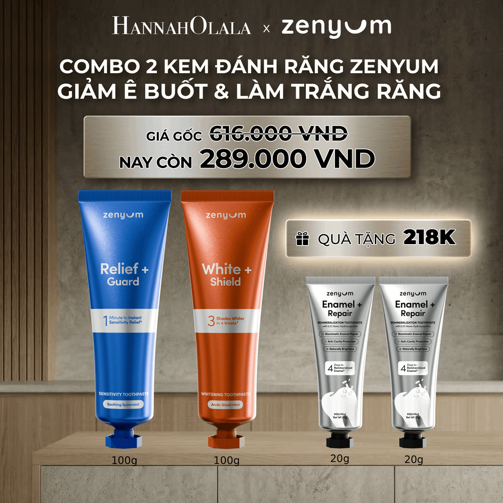  DEAL 5: COMBO 2 KEM ĐÁNH RĂNG ZENYUM PHỤC HỒI MEN / GIẢM Ê BUỐT / LÀM TRẮNG 100G 