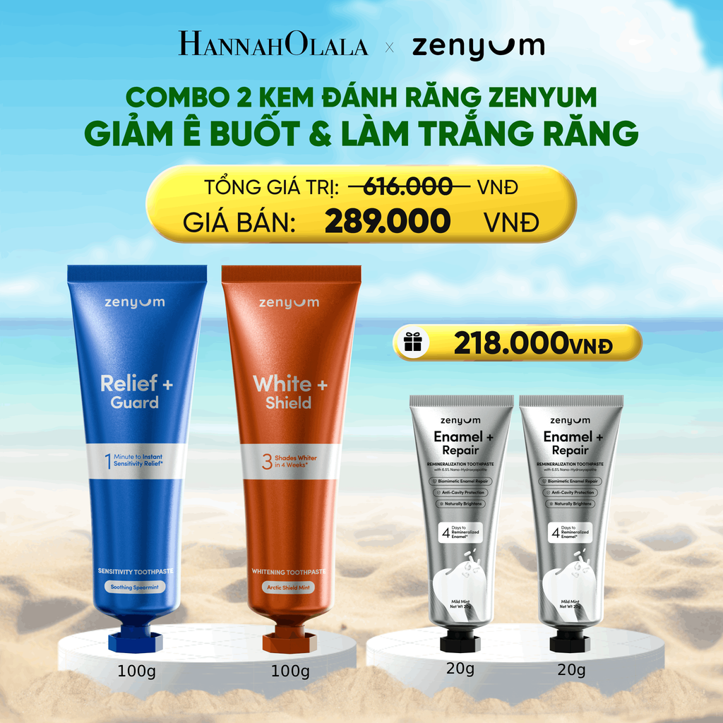  DEAL 5: COMBO 2 KEM ĐÁNH RĂNG ZENYUM PHỤC HỒI MEN / GIẢM Ê BUỐT / LÀM TRẮNG 100G 