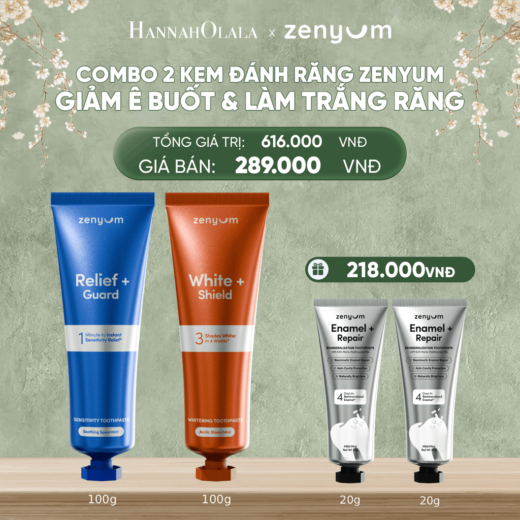  DEAL 5: COMBO 2 KEM ĐÁNH RĂNG ZENYUM PHỤC HỒI MEN / GIẢM Ê BUỐT / LÀM TRẮNG 100G 