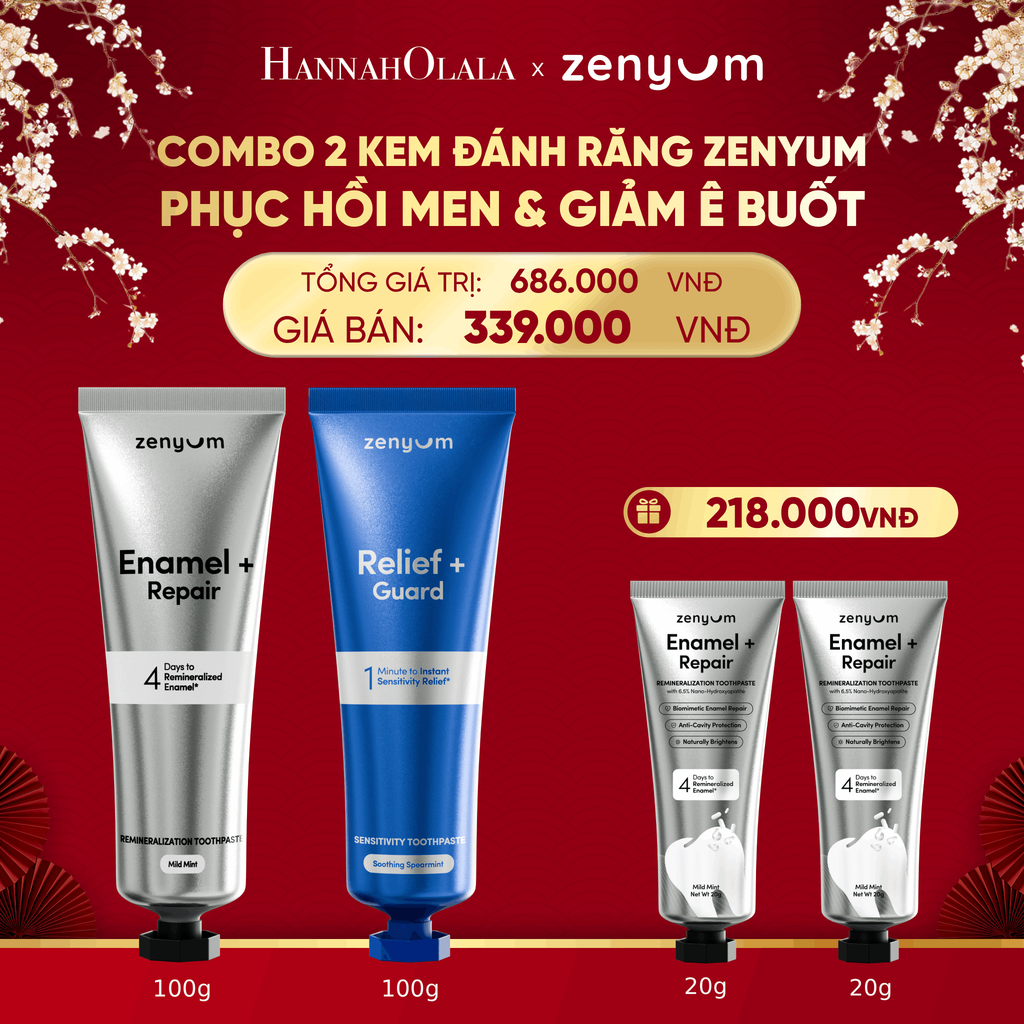  DEAL 5: COMBO 2 KEM ĐÁNH RĂNG ZENYUM PHỤC HỒI MEN / GIẢM Ê BUỐT / LÀM TRẮNG 100G 