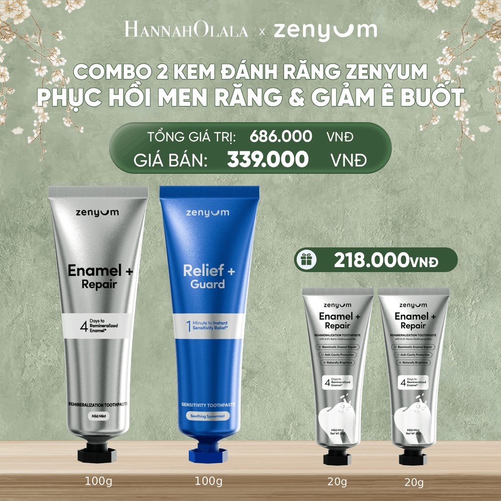  DEAL 5: COMBO 2 KEM ĐÁNH RĂNG ZENYUM PHỤC HỒI MEN / GIẢM Ê BUỐT / LÀM TRẮNG 100G 