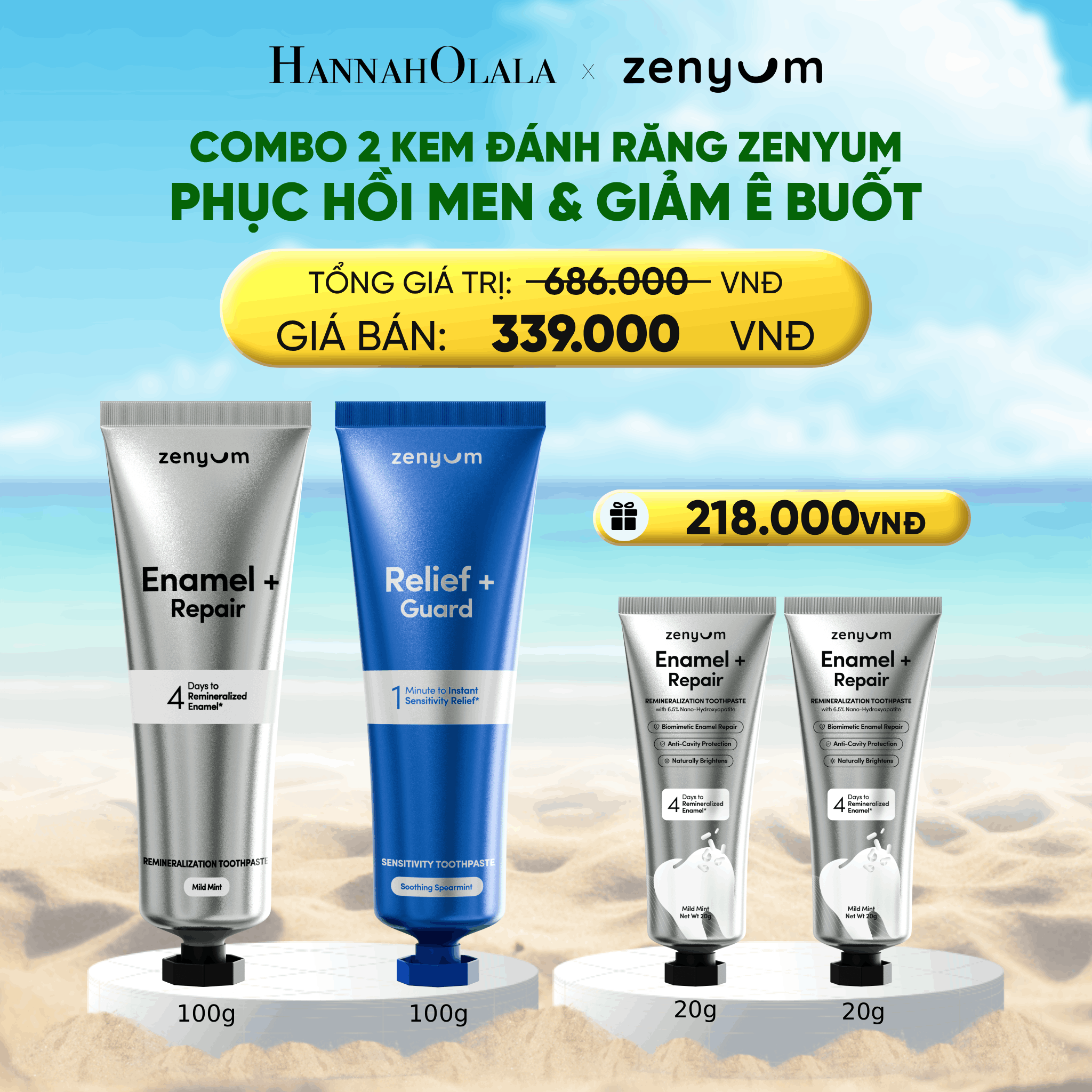 Combo Kem Đánh Răng Zenyum Phục Hồi Men Giảm Ê Buốt Làm Trắng 100g