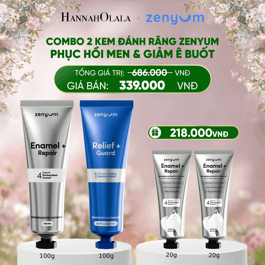  DEAL 5: COMBO 2 KEM ĐÁNH RĂNG ZENYUM PHỤC HỒI MEN / GIẢM Ê BUỐT / LÀM TRẮNG 100G 