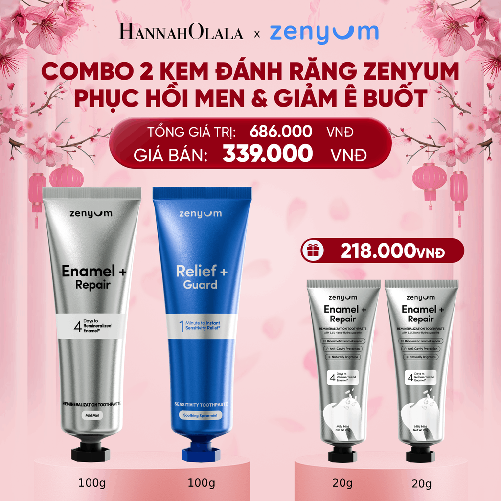  DEAL 5: COMBO 2 KEM ĐÁNH RĂNG ZENYUM PHỤC HỒI MEN / GIẢM Ê BUỐT / LÀM TRẮNG 100G 