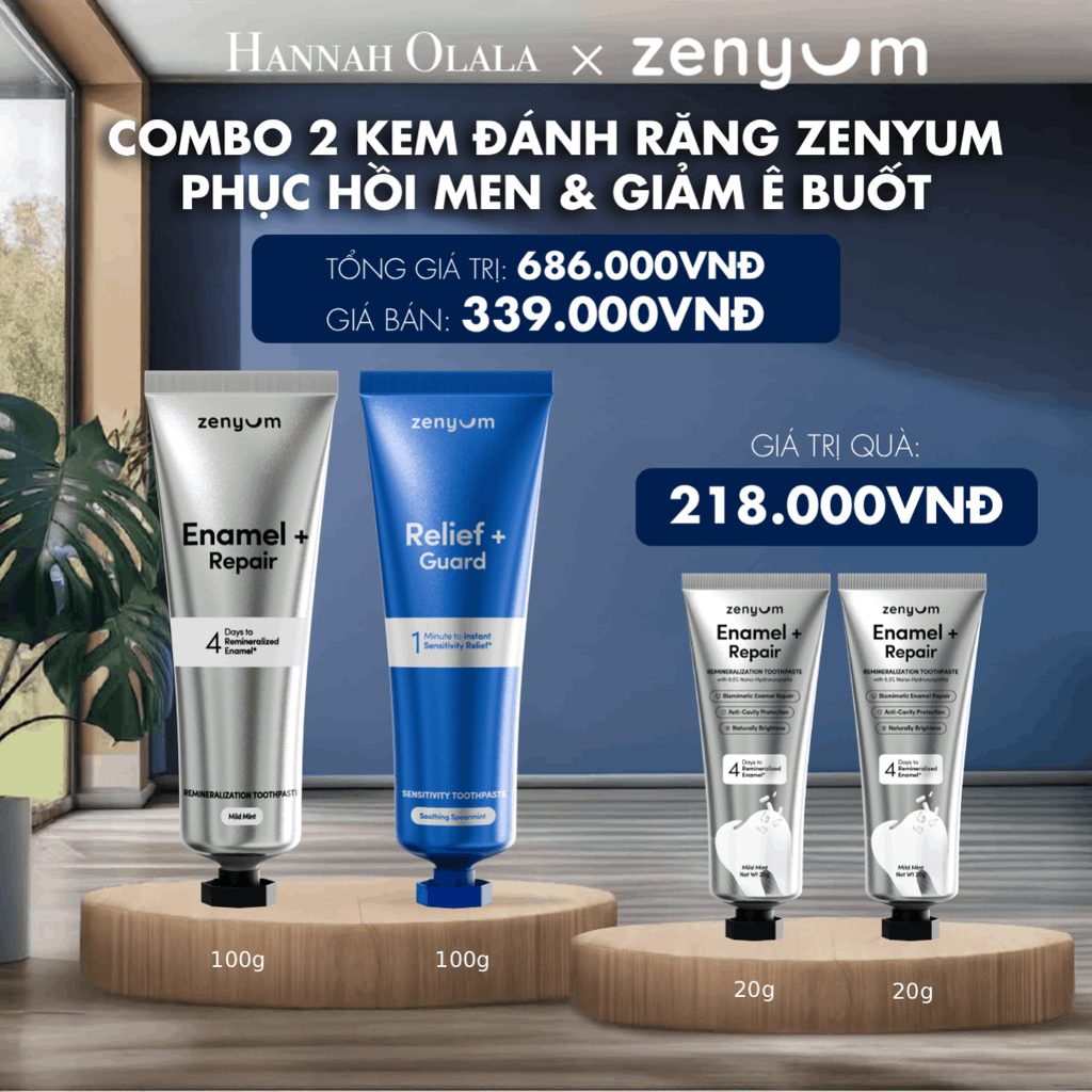  DEAL 5: COMBO 2 KEM ĐÁNH RĂNG ZENYUM PHỤC HỒI MEN / GIẢM Ê BUỐT / LÀM TRẮNG 100G 