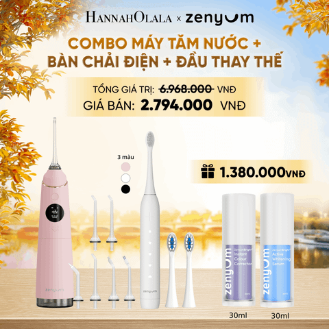  COMBO MÁY TĂM NƯỚC ZENYUM PRO + 6 ĐẦU THAY+ BÀN CHẢI ĐIỆN ZENYUM SONIC 2.0 + 2 ĐẦU THAY ÊM DỊU + SERUM ĐIỀU CHỈNH, LÀM TRẮNG RĂNG - E1570 