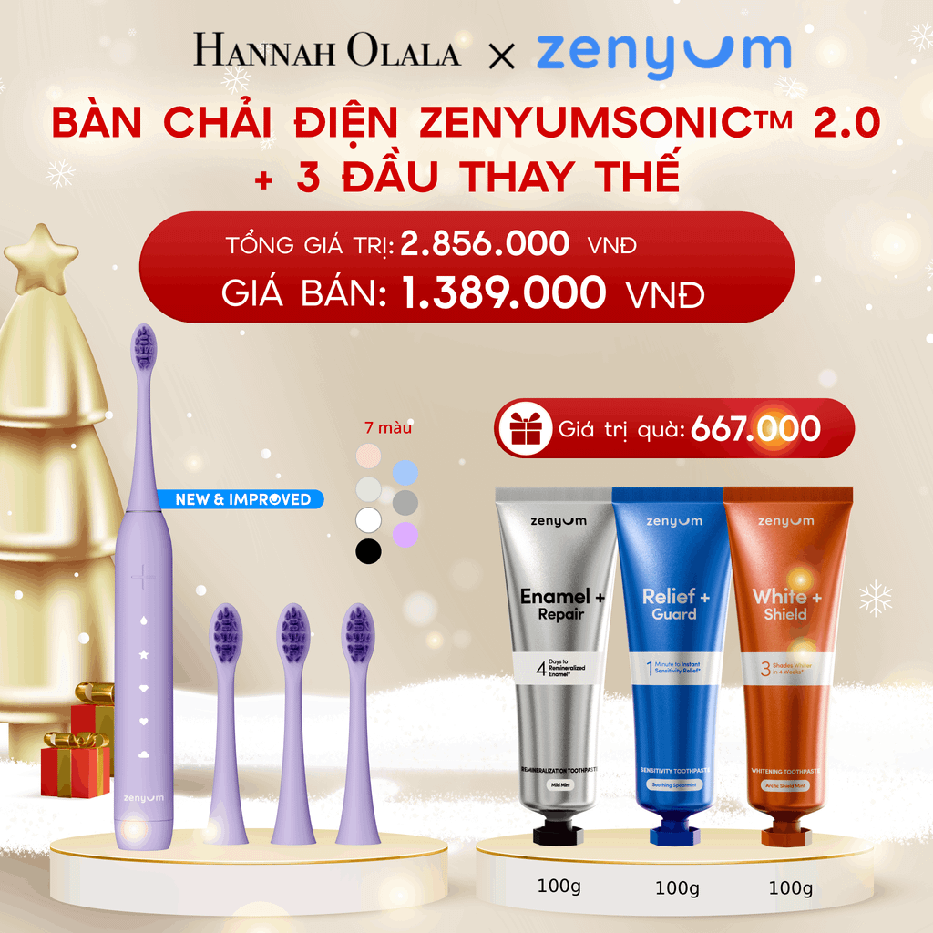  A1266_DEAL 5: BỘ BÀN CHẢI ĐIỆN ZENYUM SONIC 2.0 + 3 ĐẦU THAY TIÊU CHUẨN 