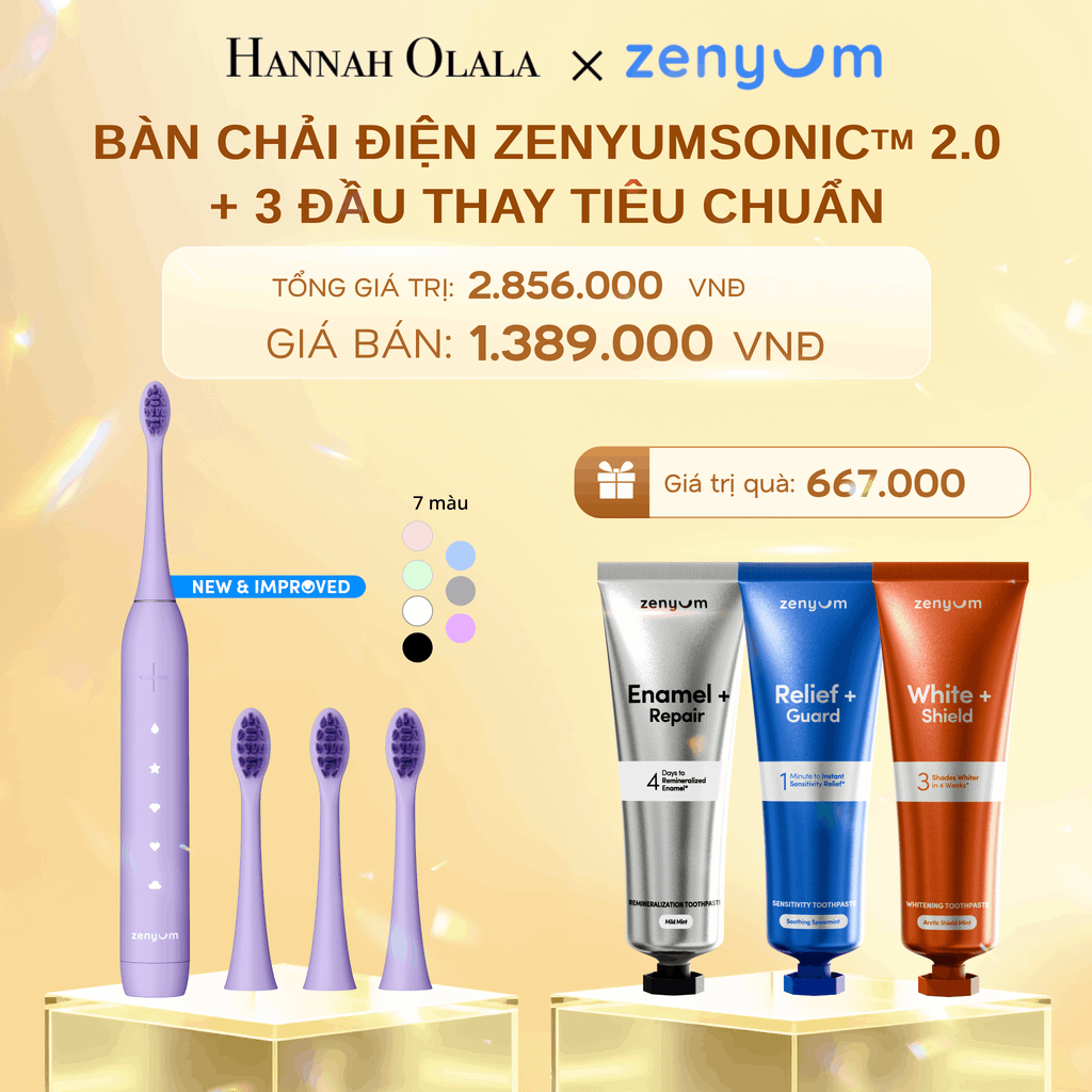  DEAL 5: BỘ BÀN CHẢI ĐIỆN ZENYUM SONIC 2.0 + 3 ĐẦU THAY TIÊU CHUẨN 