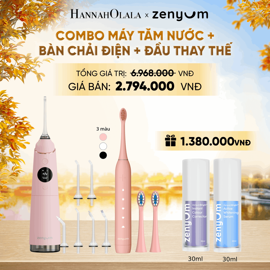  COMBO MÁY TĂM NƯỚC ZENYUM PRO + 6 ĐẦU THAY+ BÀN CHẢI ĐIỆN ZENYUM SONIC 2.0 + 2 ĐẦU THAY ÊM DỊU + SERUM ĐIỀU CHỈNH, LÀM TRẮNG RĂNG - E1570 