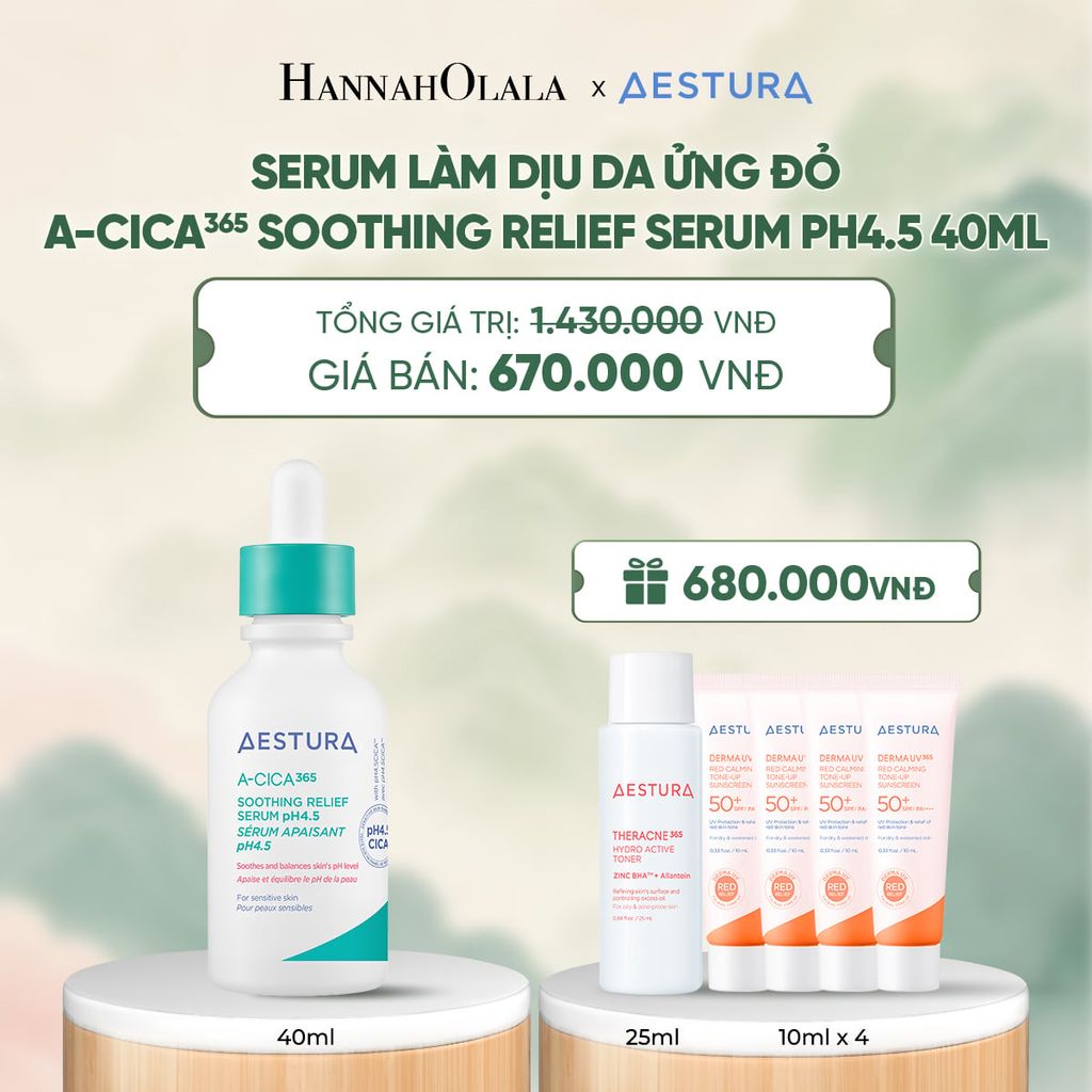  [PHIÊN BẢN CẢI TIẾN] DƯỠNG CHẤT RAU MÁ LÀM DỊU MỜ THÂM VÀ PHỤC HỒI DA KHÔ/MỤN/NHẠY CẢM AESTURA A-CICA365 BLEMISH RELIEF SERUM 40ML - A2185 
