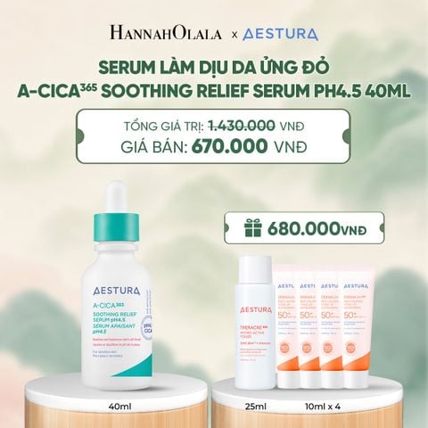  [PHIÊN BẢN CẢI TIẾN] DƯỠNG CHẤT RAU MÁ LÀM DỊU MỜ THÂM VÀ PHỤC HỒI DA KHÔ/MỤN/NHẠY CẢM AESTURA A-CICA365 BLEMISH RELIEF SERUM 40ML - A2185 