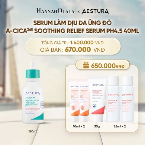  [PHIÊN BẢN CẢI TIẾN] DƯỠNG CHẤT RAU MÁ LÀM DỊU MỜ THÂM VÀ PHỤC HỒI DA KHÔ/MỤN/NHẠY CẢM AESTURA A-CICA365 BLEMISH RELIEF SERUM 40ML - A1650 