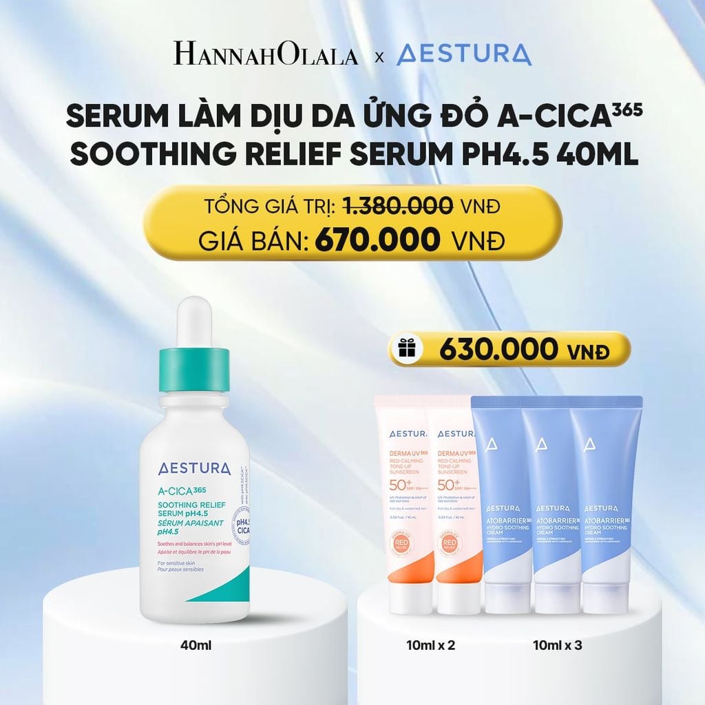  PHIÊN BẢN CẢI TIẾN] DƯỠNG CHẤT RAU MÁ LÀM DỊU, MỜ THÂM VÀ PHỤC HỒI DA KHÔ/MỤN/NHẠY CẢM AESTURA A-CICA365 BLEMISH RELIEF SERUM 40ML - E179 