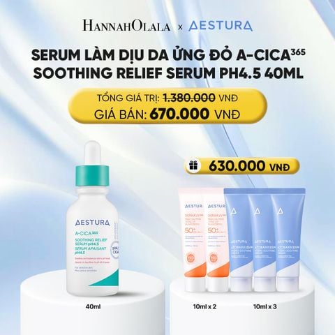  PHIÊN BẢN CẢI TIẾN] DƯỠNG CHẤT RAU MÁ LÀM DỊU, MỜ THÂM VÀ PHỤC HỒI DA KHÔ/MỤN/NHẠY CẢM AESTURA A-CICA365 BLEMISH RELIEF SERUM 40ML - E179 