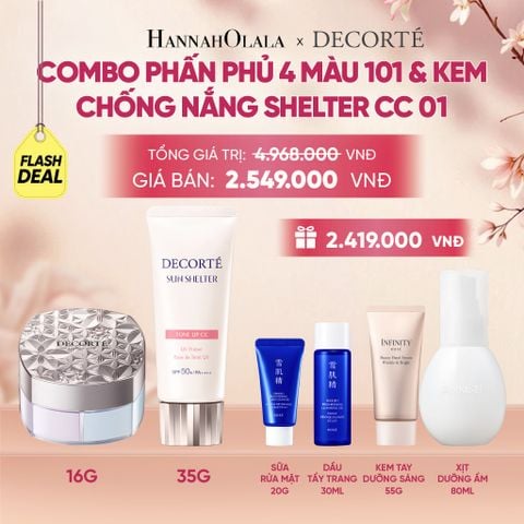  COMBO PHẤN PHỦ 4 MÀU 101 & KEM CHỐNG NẮNG DECORTÉ SHELTER - A654 