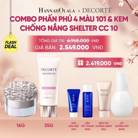  COMBO PHẤN PHỦ 4 MÀU 101 & KEM CHỐNG NẮNG DECORTÉ SHELTER - A654 