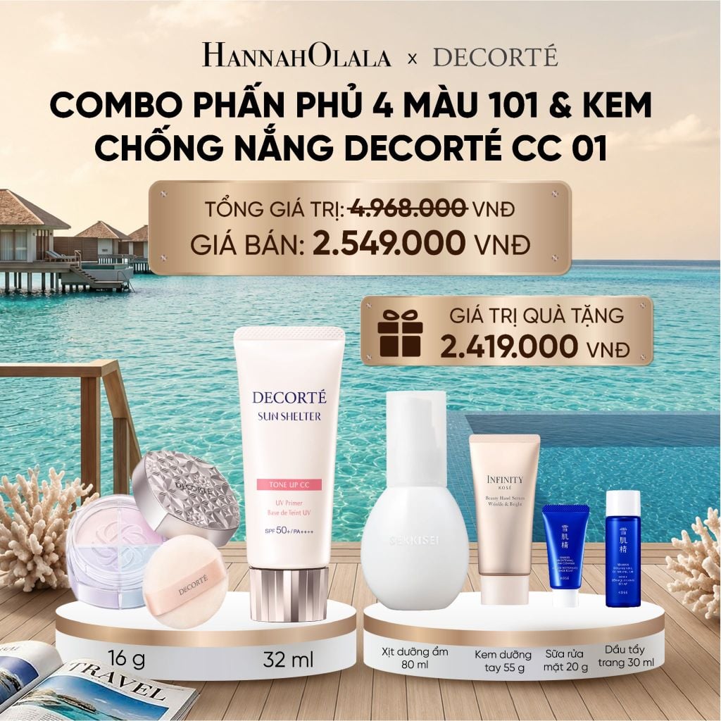  DEAL 9: COMBO PHẤN PHỦ 4 MÀU 101 & KEM CHỐNG NẮNG DECORTÉ SHELTER_ A1817_ D787 