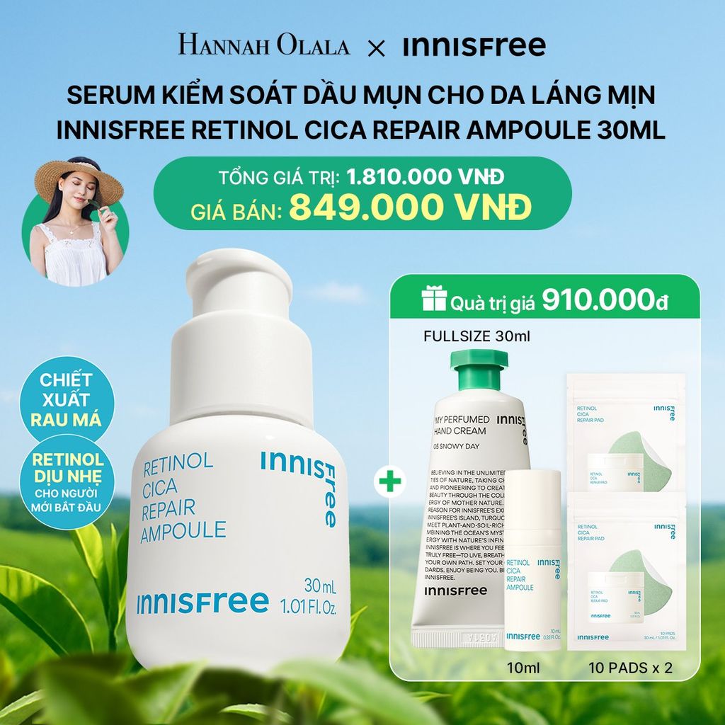  DEAL 6: SERUM KIỂM SOÁT DẦU MỤN CHO DA LÁNG MỊN INNISFREE RETINOL CICA REPAIR AMPOULE 30ML 