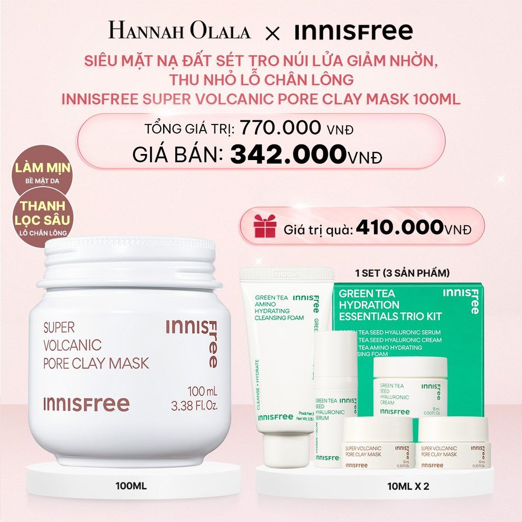  E142_DEAL 7: SIÊU MẶT NẠ ĐẤT SÉT TRO NÚI LỬA GIẢM NHỜN, THU NHỎ LỖ CHÂN LÔNG INNISFREE SUPER VOLCANIC PORE CLAY MASK 100ML 