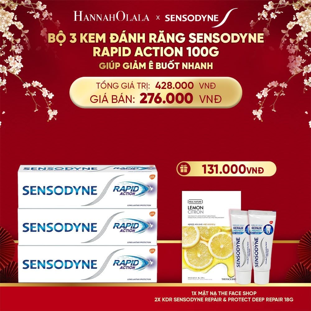  DEAL 6: BỘ 3 KEM ĐÁNH RĂNG SENSODYNE RAPID ACTION 100G GIÚP GIẢM Ê BUỐT NHANH 