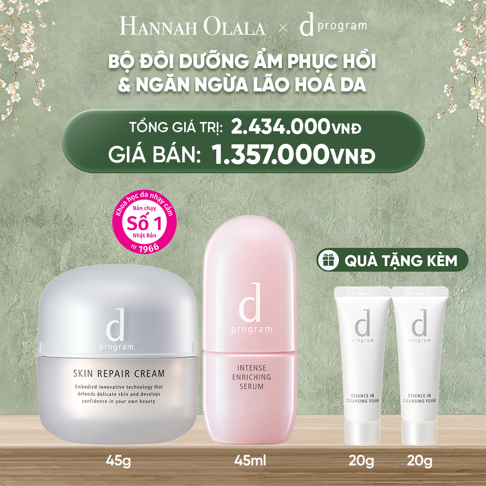  DEAL 6 BAU: COMBO SERUM GIÚP CẢI THIỆN TÌNH TRẠNG LÃO HÓA SỚM D PROGRAM INTENSE ENRICHING SERUM 45ML & KEM DƯỠNG PHỤC HỒI DA MICROBIOME SKIN REPAIR CREAM 45G 