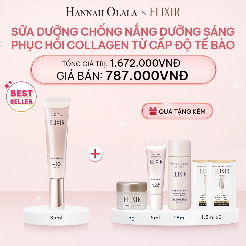  E121_DEAL 25: [THẾ HỆ MỚI] SỮA CHỐNG NẮNG DƯỠNG SÁNG PHỤC HỒI COLLAGEN TỪ CẤP ĐỘ TẾ BÀO ELIXIR DAY CARE REVOLUTION SPF50+ 35ML 
