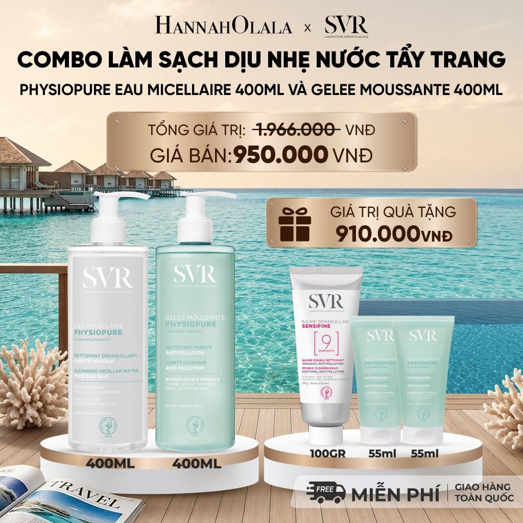  COMBO LÀM SẠCH DỊU NHẸ NƯỚC TẨY TRANG PHYSIOPURE EAU MICELLAIRE 400ML VÀ GEL RỬA MẶT GELEE MOUSSANTE 400ML - DEAL 06 