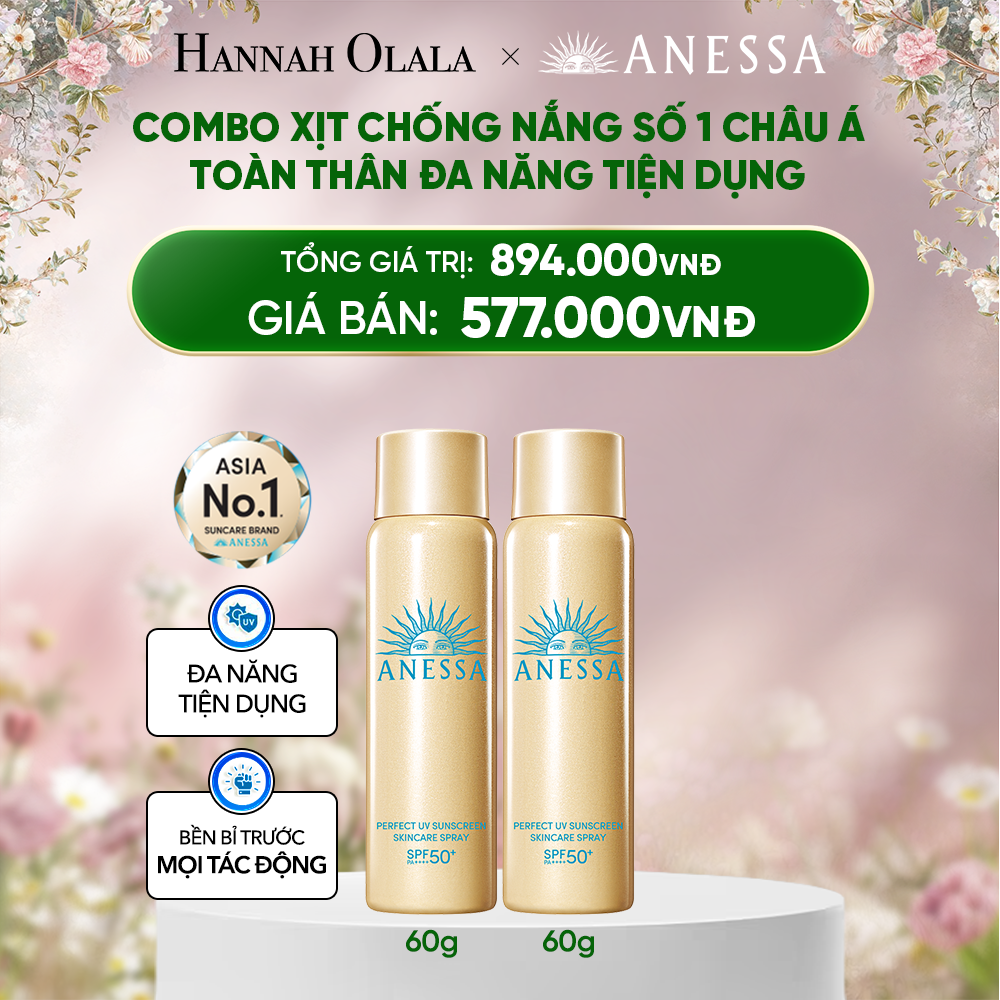  DEAL 6: COMBO XỊT CHỐNG NẮNG DƯỠNG DA ĐA NĂNG TIỆN DỤNG BẢO VỆ HOÀN HẢO ANESSA GOLD SPRAY SPF50+ PA++++ 60GX2 