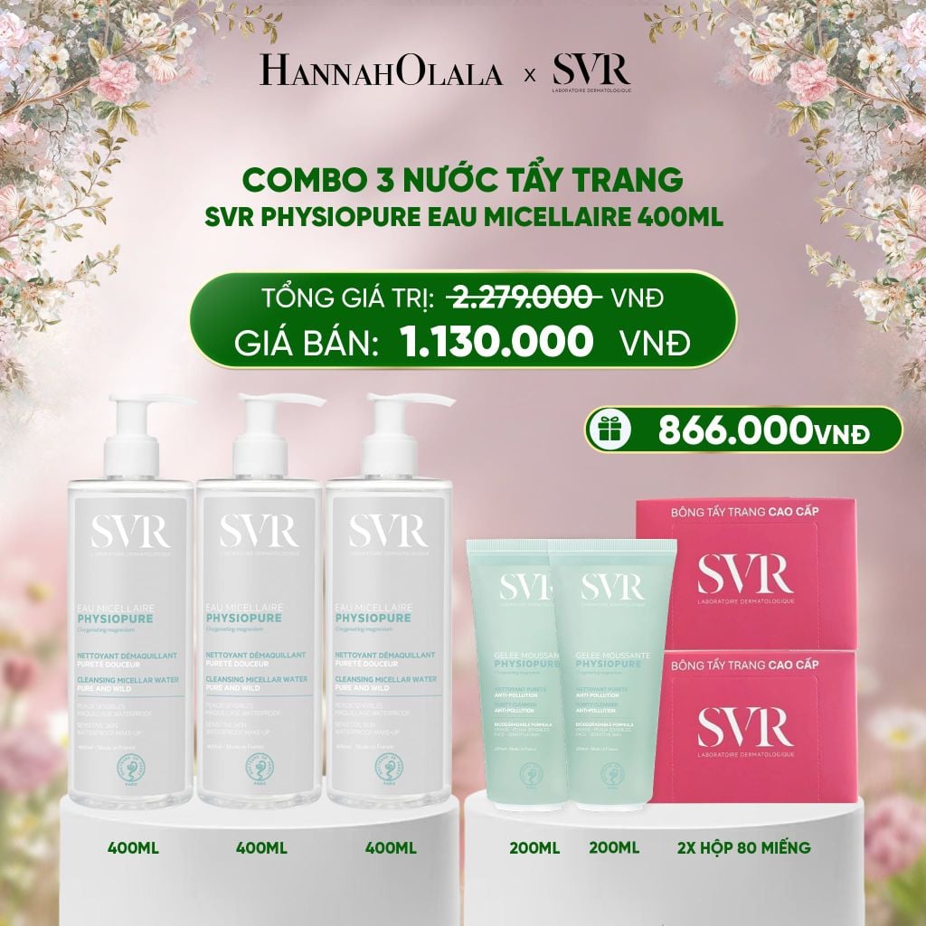  DEAL 06: COMBO 3 NƯỚC TẨY TRANG CHO DA NHẠY CẢM SVR PHYSIOPURE EAU MICELLAIRE 400ML 