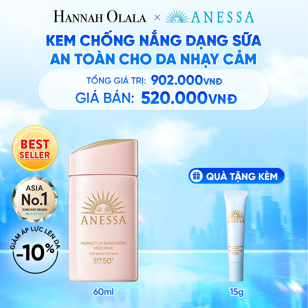  KEM CHỐNG NẮNG DẠNG SỮA DƯỠNG DA DỊU NHẸ AN TOÀN CHO DA NHẠY CẢM VÀ TRẺ EM ANESSA MILD MILK SPF50+ PA++++ 60ML 