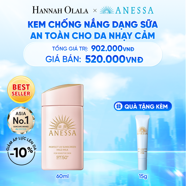  KEM CHỐNG NẮNG DẠNG SỮA DƯỠNG DA DỊU NHẸ AN TOÀN CHO DA NHẠY CẢM VÀ TRẺ EM ANESSA MILD MILK SPF50+ PA++++ 60ML 
