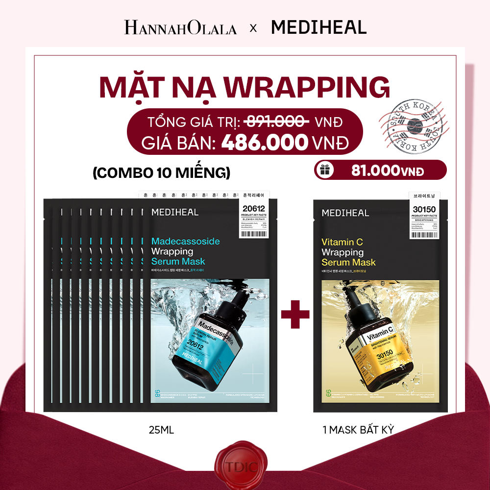  MEDIHEAL MẶT NẠ WRAPPING SERUM MASK 25ML (COMBO 10 MIẾNG) BẤT KỲ_M114 