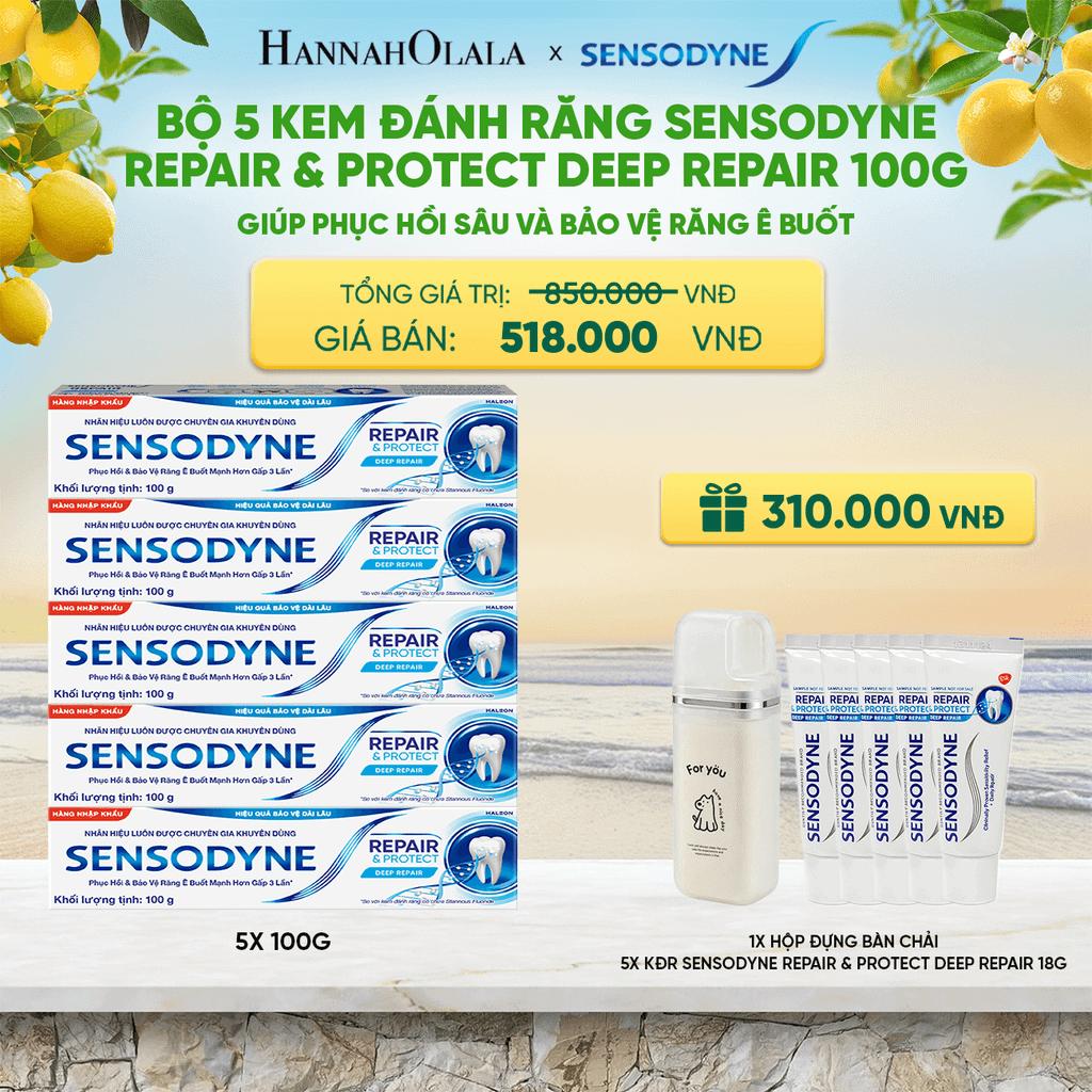  BỘ 5 KEM ĐÁNH RĂNG SENSODYNE REPAIR & PROTECT DEEP REPAIR 100G GIÚP PHỤC HỒI SÂU VÀ BẢO VỆ RĂNG Ê BUỐT - A2088 